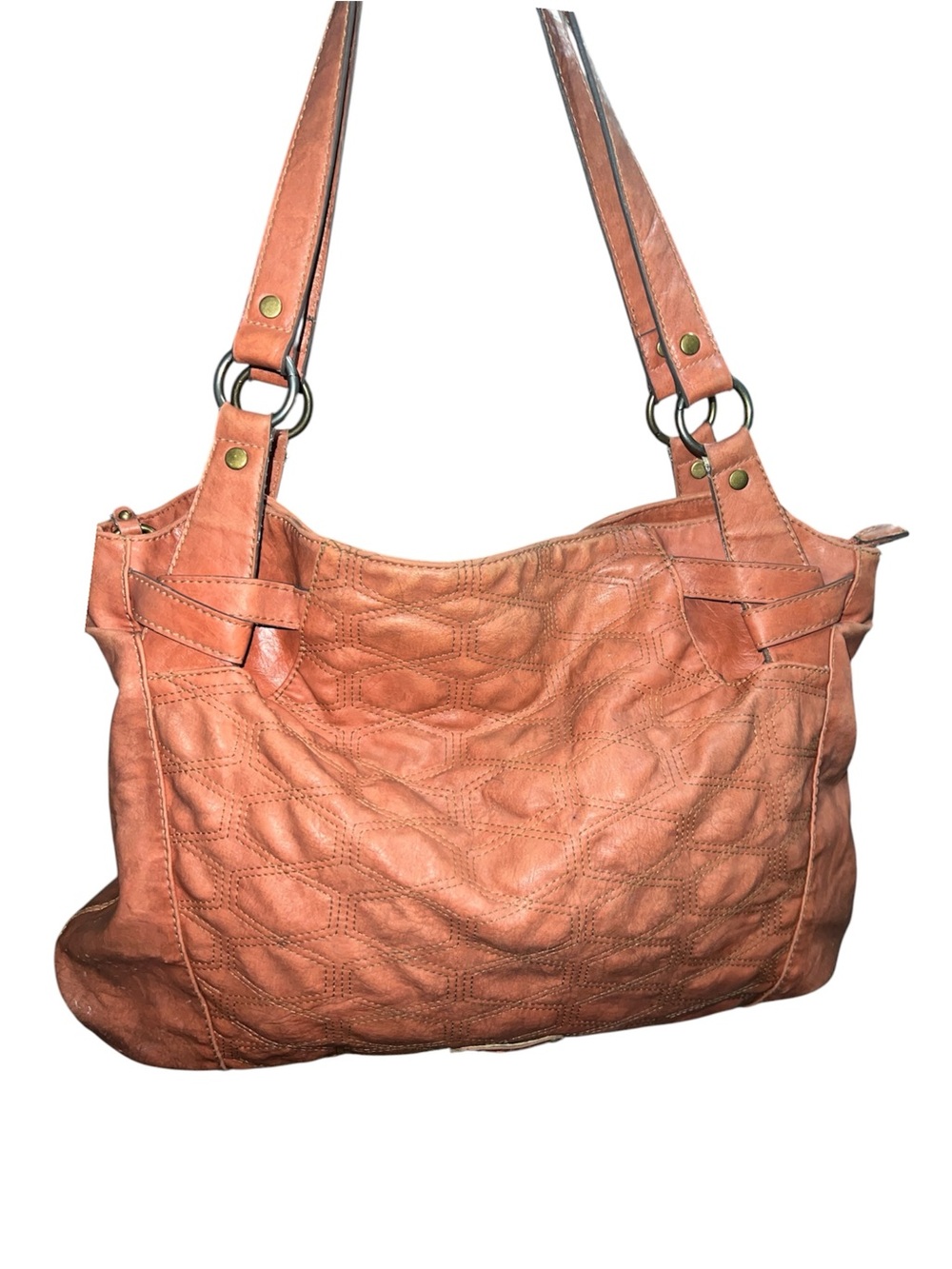 Vintage Axcess by Liz Claiborne Salmon Pink Quilted Boho Shoulder Bag Tote